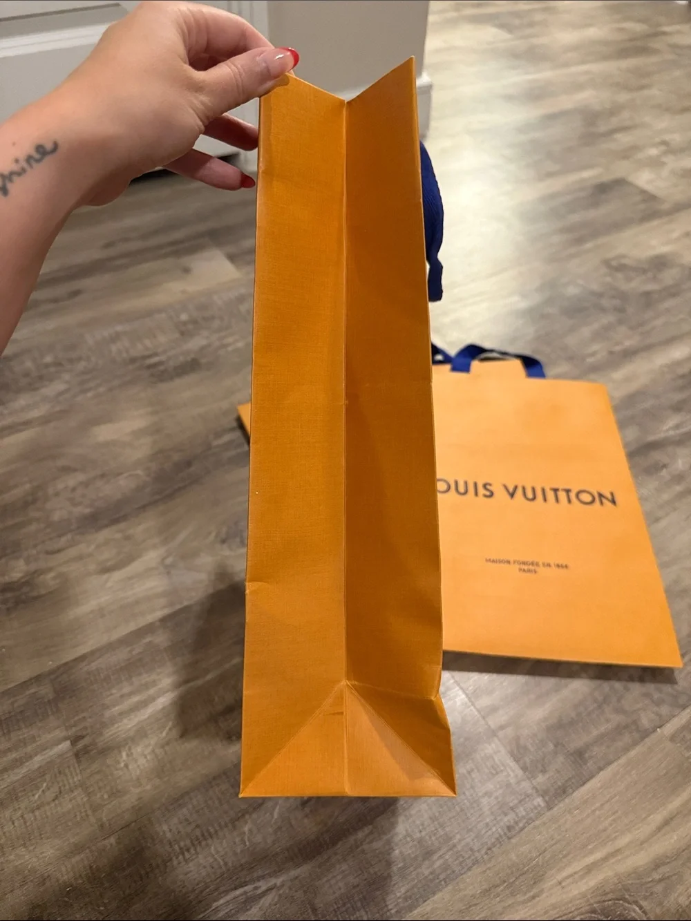 5 Louis Vuitton Orange Shopping Tote with Blue Handles